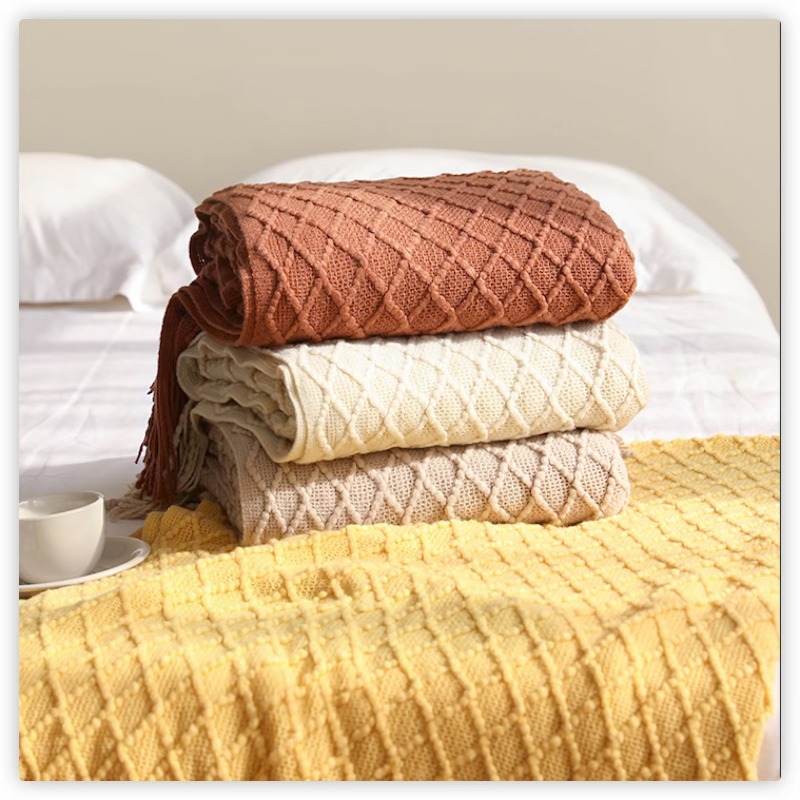 Coperta in maglia a rombi con  - Boho Throw Blanket Fringe recensione e prezzo